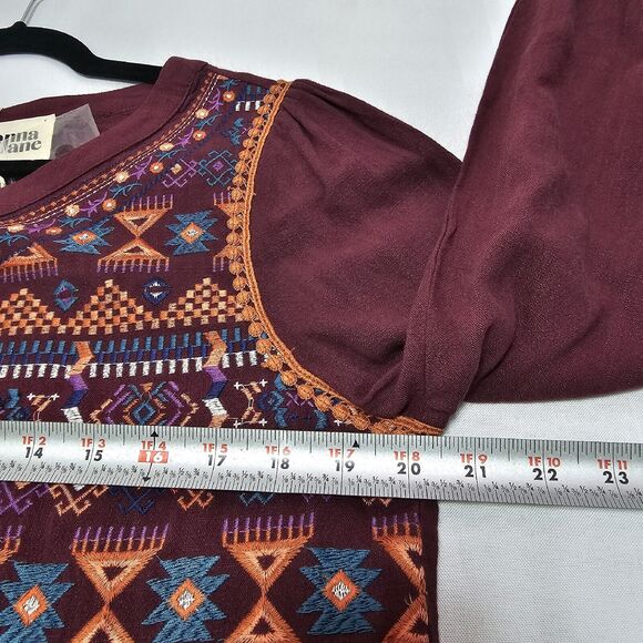 Savanna Jane Womens Size M Purple Colorful Embroidered Long Sleeve Linen Rayon - Picture 11 of 13